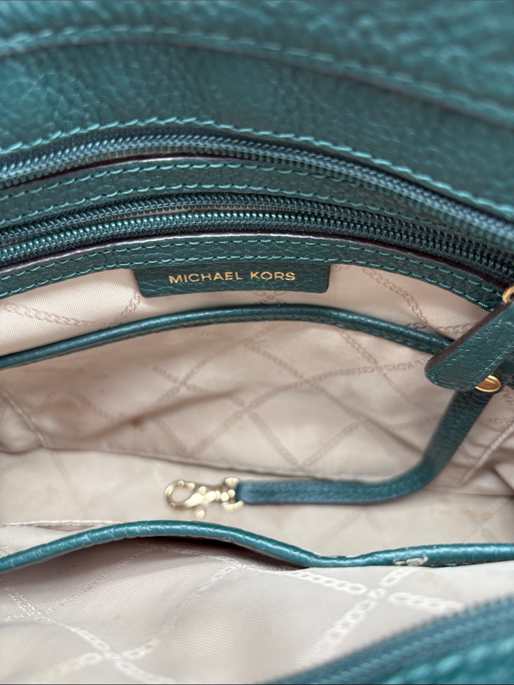 Micheal Kors Bedford Dark Green Pebbled Leather Tote BLEMISH - Picture 6 of 7